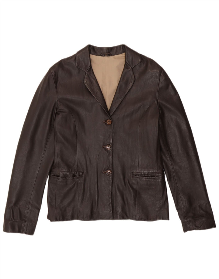 Jaqueta blazer feminina vintage de couro com 3 botões UE 38 couro marrom médio