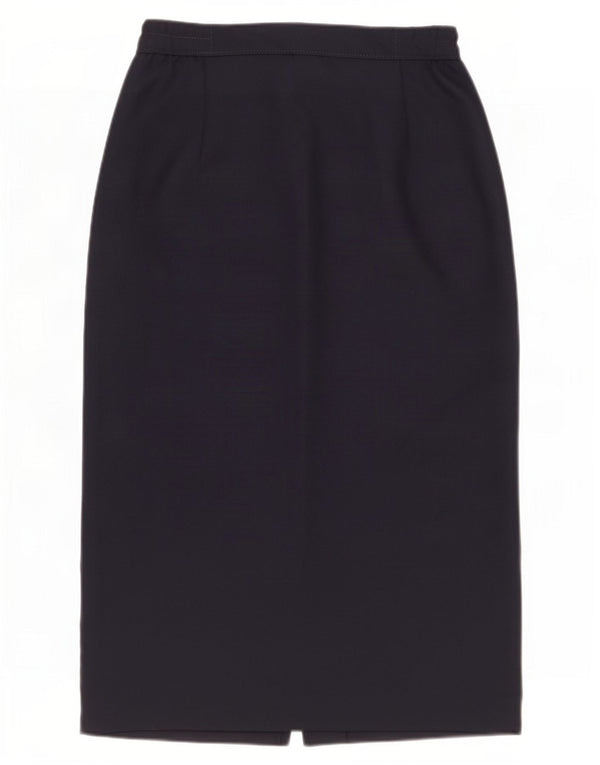 Saia lápis feminina vintage UK 12 médio W28 poliéster azul marinho