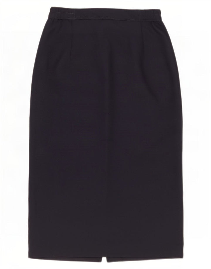 Saia lápis feminina vintage UK 12 médio W28 poliéster azul marinho