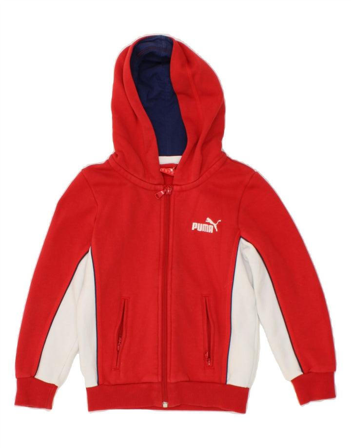PUMA Boys Zip Hoodie Sweater 5-6 Years Red Colourblock Cotton Vintage Puma and Second-Hand Puma from Messina Hembry 