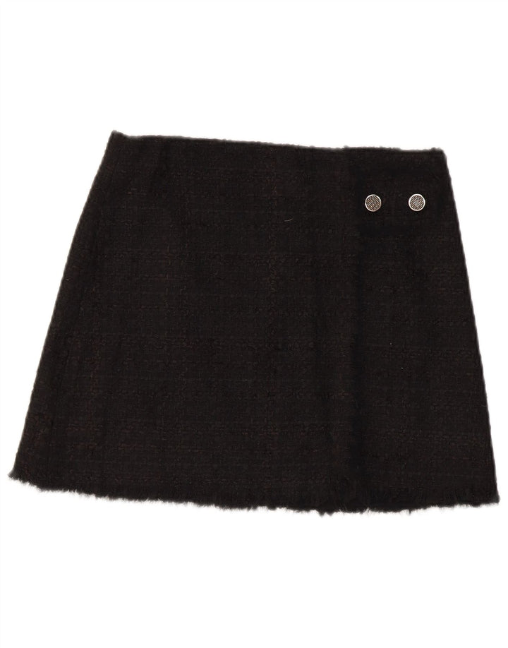 Mini saia feminina Zara pequena W26 preto xadrez acrílico