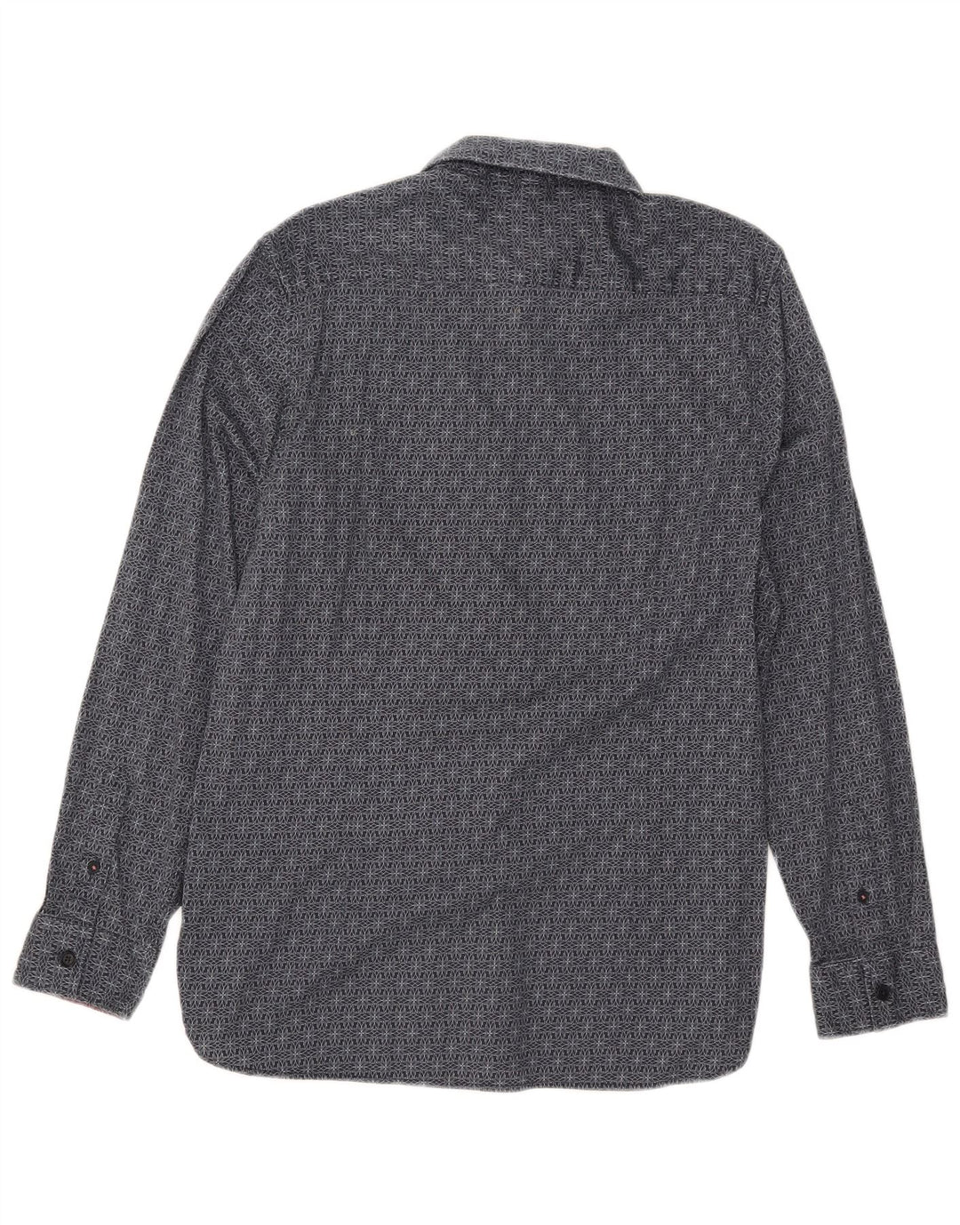 Camisa masculina Ted Baker Slim Fit tamanho 4 grande algodão geométrico azul marinho