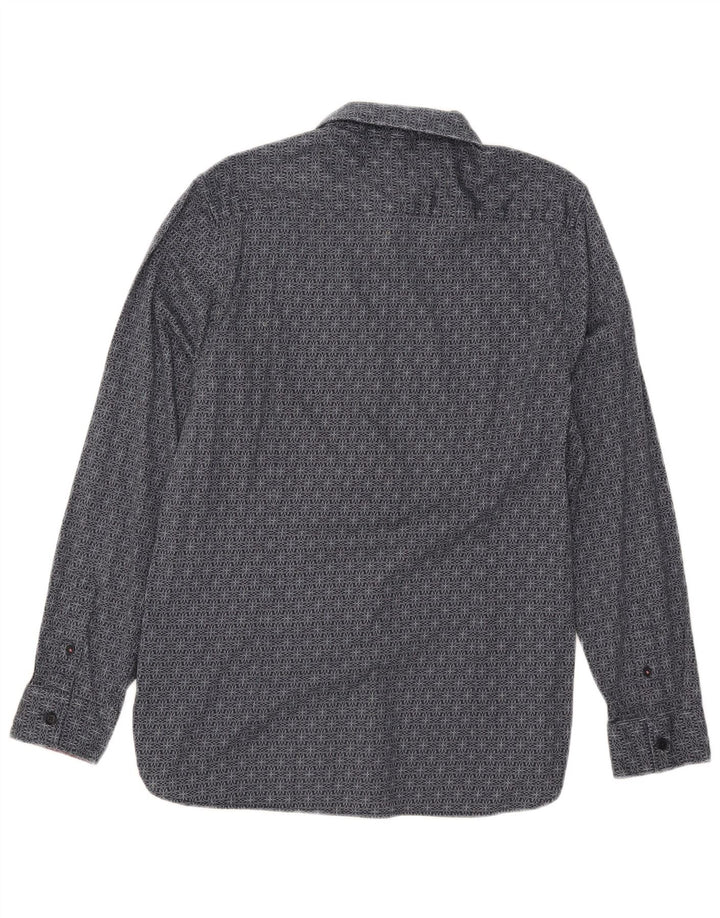 Camisa masculina Ted Baker Slim Fit tamanho 4 grande algodão geométrico azul marinho