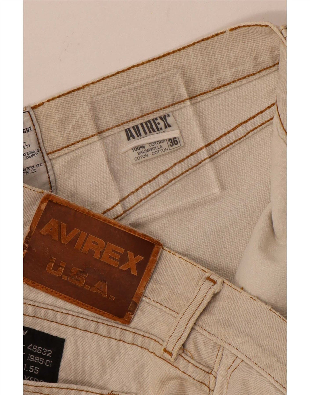 Jeans retos masculinos Avirex W36 L30 algodão bege