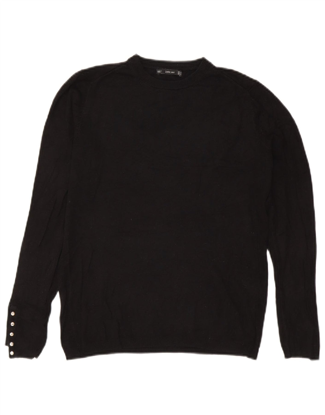 Zara Suéter feminino com gola redonda, Reino Unido 12 Médio Preto