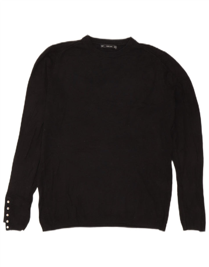 Zara Suéter feminino com gola redonda, Reino Unido 12 Médio Preto