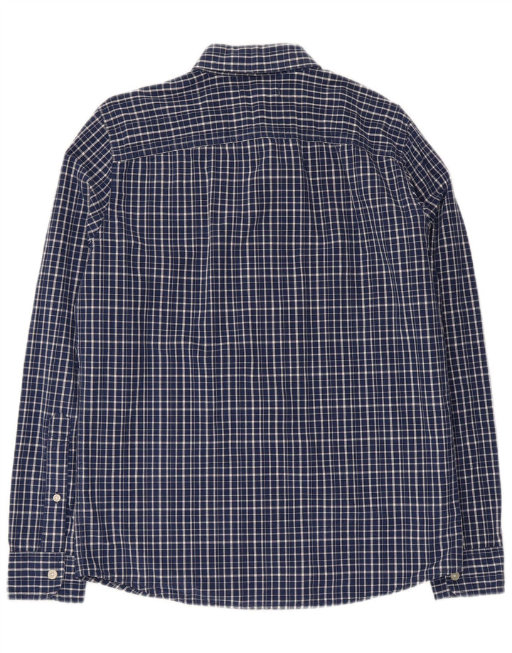 Camisa masculina Hollister pequena azul xadrez de algodão