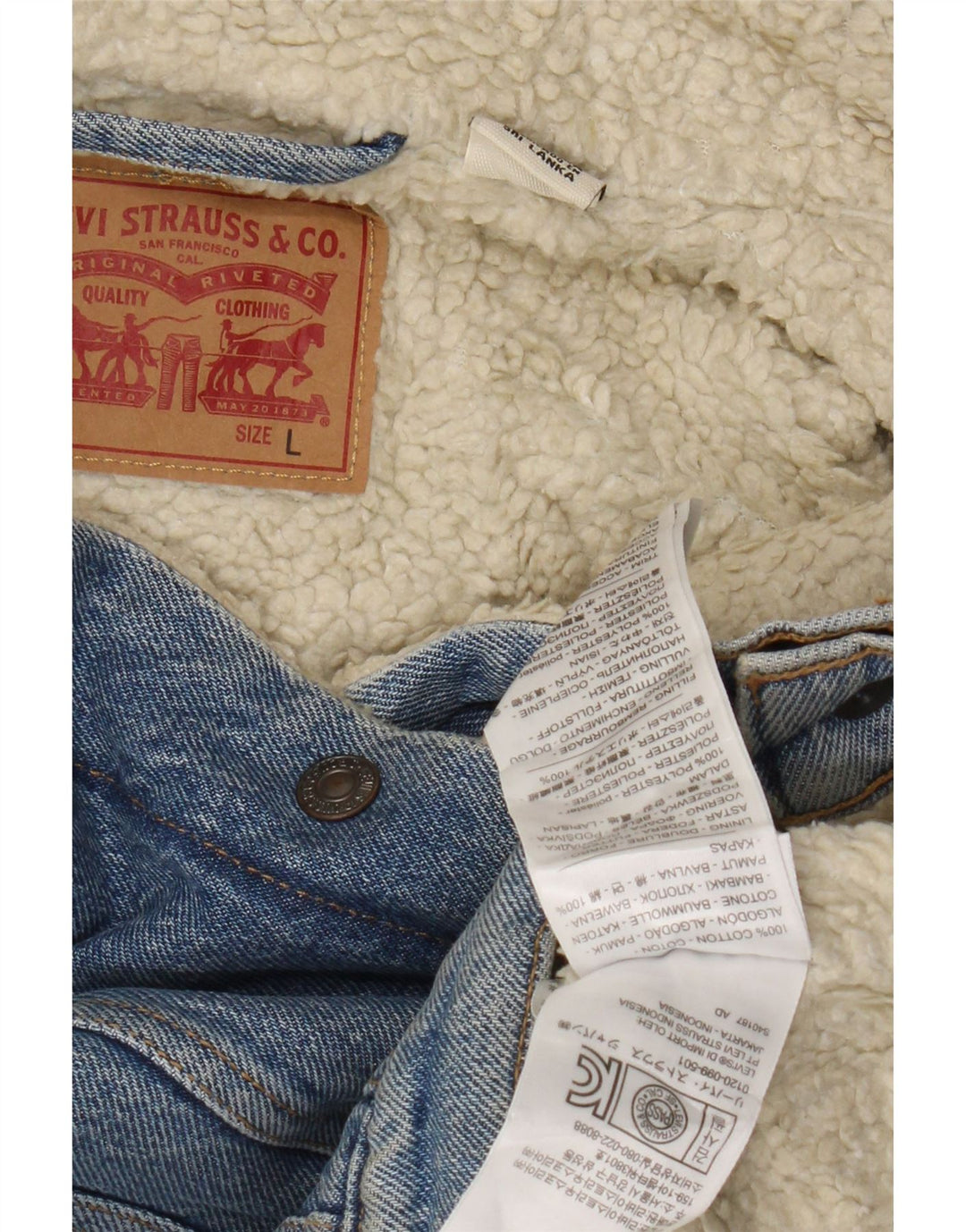 Jaqueta jeans feminina Levi's Sherpa Reino Unido 14 grande algodão azul