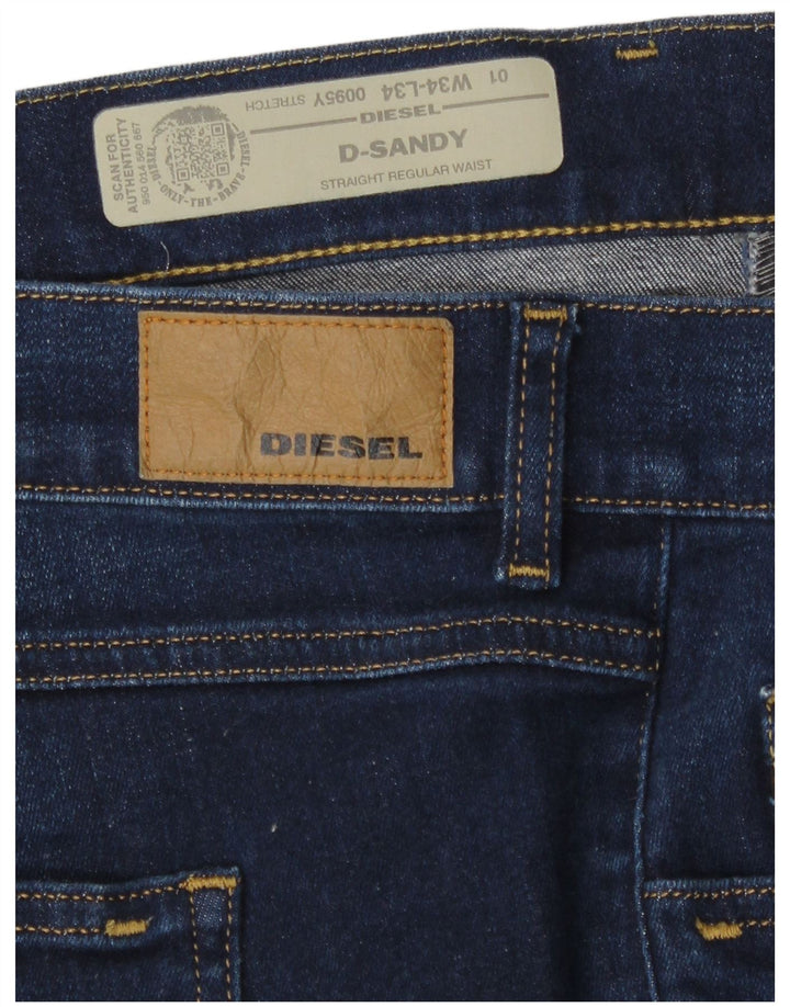 Diesel feminino D-Sandy Regular Straight Jeans W34 L34 Azul Marinho Algodão