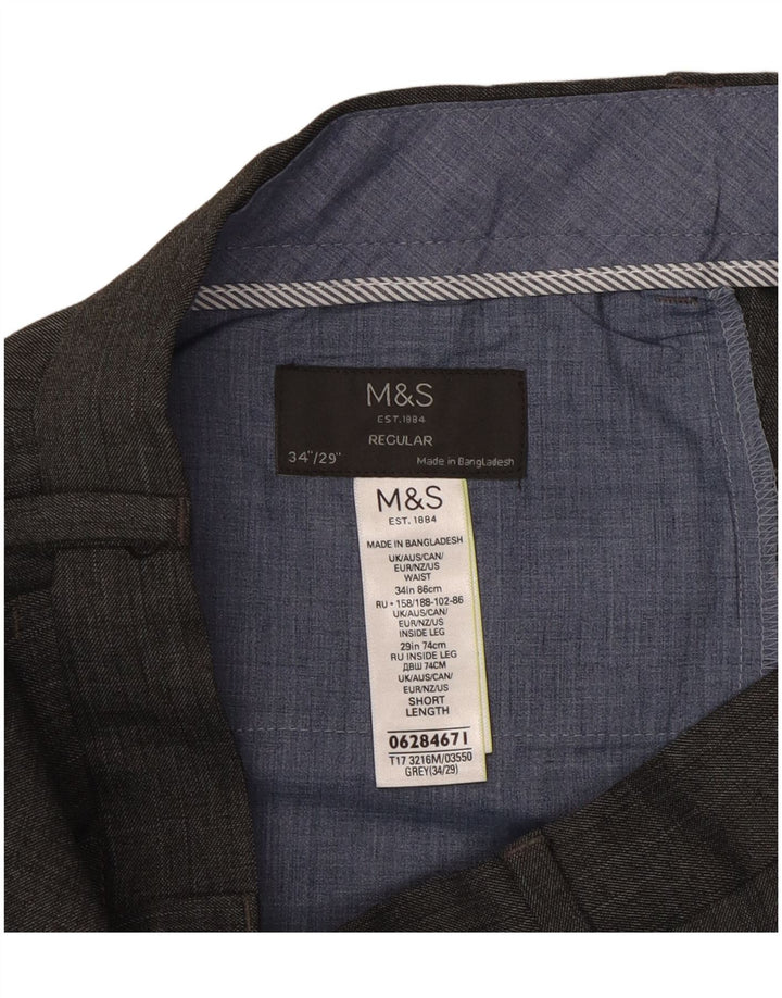Calça masculina de terno regular Marks & Spencer W34 L29 poliéster cinza