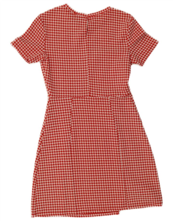 Vestido feminino Zara A-Line UK 12 poliéster vermelho médio guingão