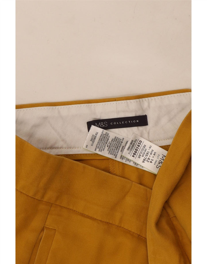 Calças cortadas regulares femininas Marks & Spencer UK 14 médio W34 L24 amarelo