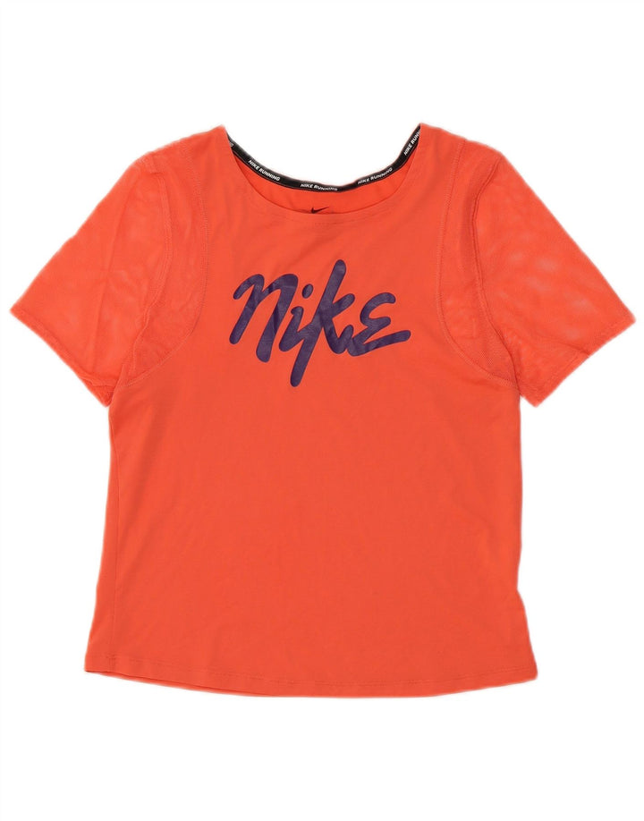 Camiseta feminina NIKE Dri Fit Crop Graphic UK 10 pequena laranja