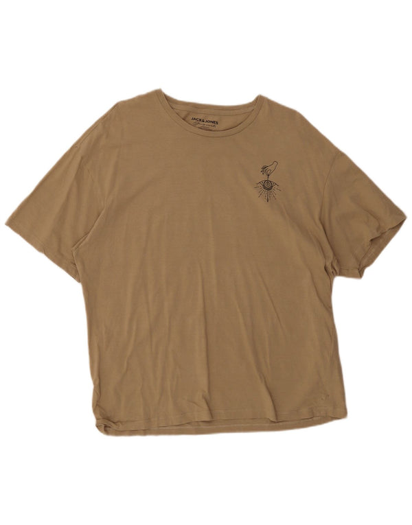 Camiseta gráfica masculina Jack & Jones Top grande de algodão bege