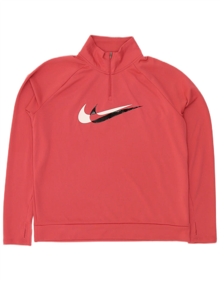 NIKE Womens Dri Fit Graphic Zip Neck Moletom Jumper Reino Unido 14 Médio Rosa