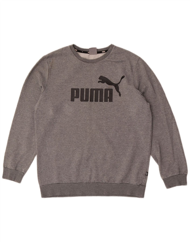 Puma Mens Graphic Moletom Jumper Médio Cinza Algodão