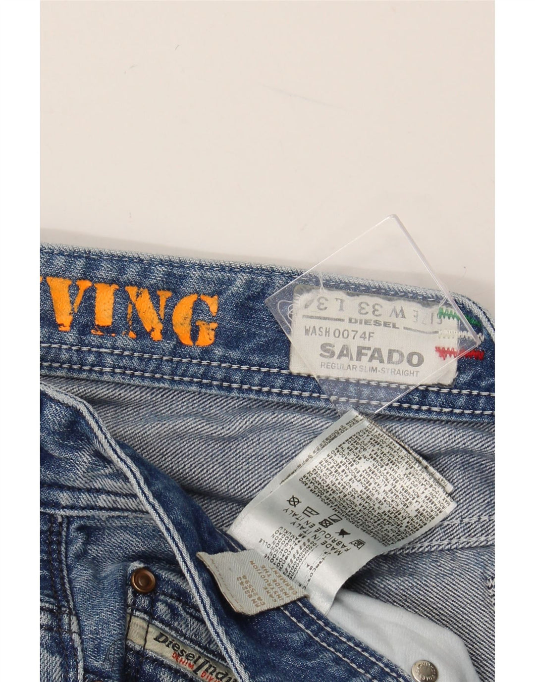 DIESEL Masculino Safado Regular Slim Straight Jeans W33 L31 Azul Algodão