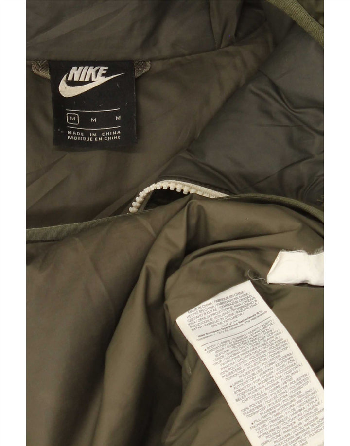 Jaqueta acolchoada com capuz masculina Nike UK 38 poliéster cáqui médio