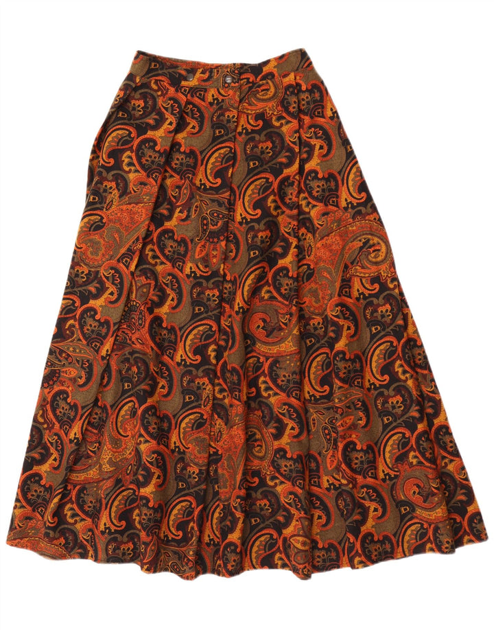 Saia larga feminina vintage W26 pequena marrom Paisley