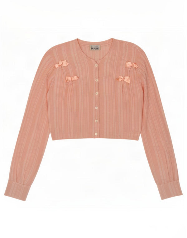Blusa feminina vintage de manga comprida com listras rosa médio UK 14