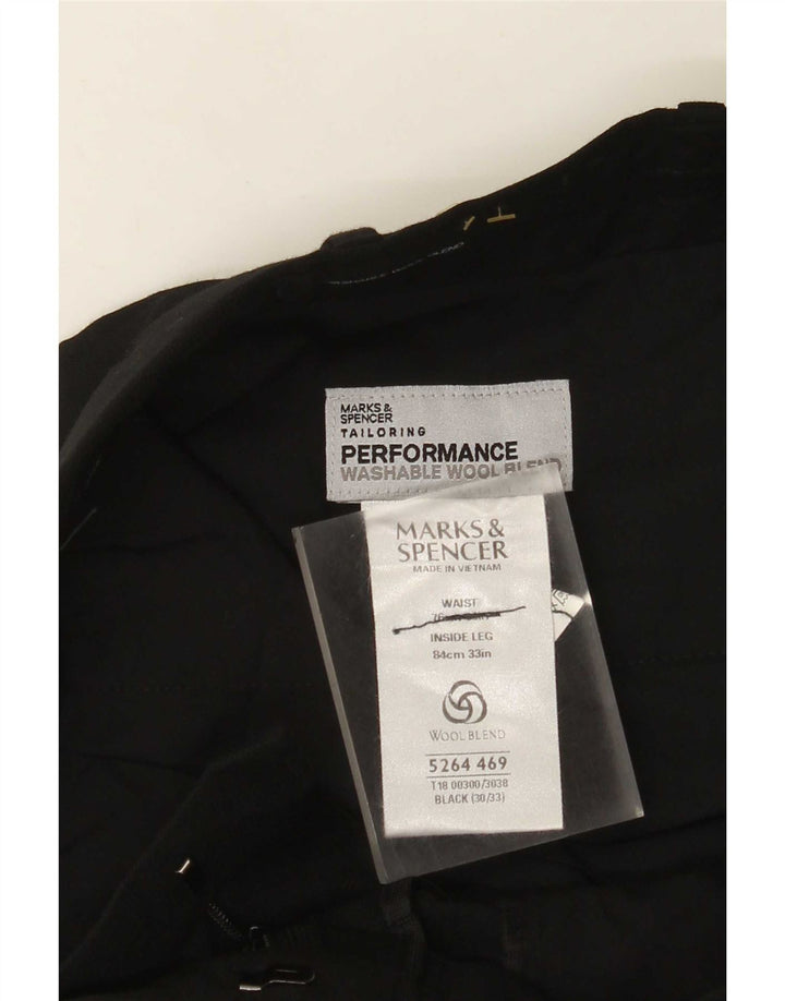Calça masculina de terno reto Marks & Spencer W30 L33 poliéster preto