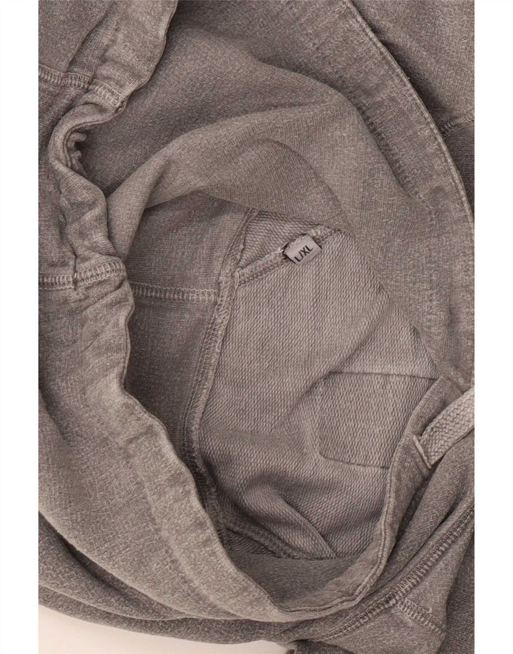 Suéter vintage masculino com capuz gráfico grande cinza