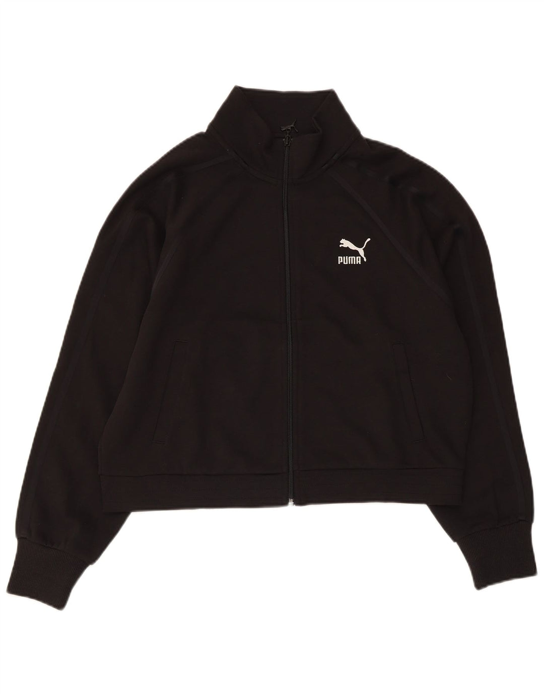 PUMA Womens Crop Tracksuit Top Jacket UK 14 Médio Algodão Preto