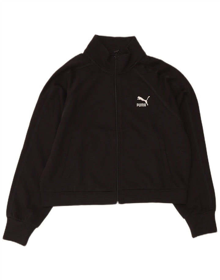 PUMA Womens Crop Tracksuit Top Jacket UK 14 Médio Algodão Preto