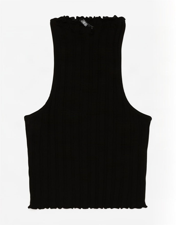 Zara Womens Vest Top UK 8 Pequeno Preto