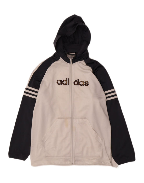 Adidas Boys Zip Hoodie Sweater 15-16 Years Off White Colourblock Polyester
