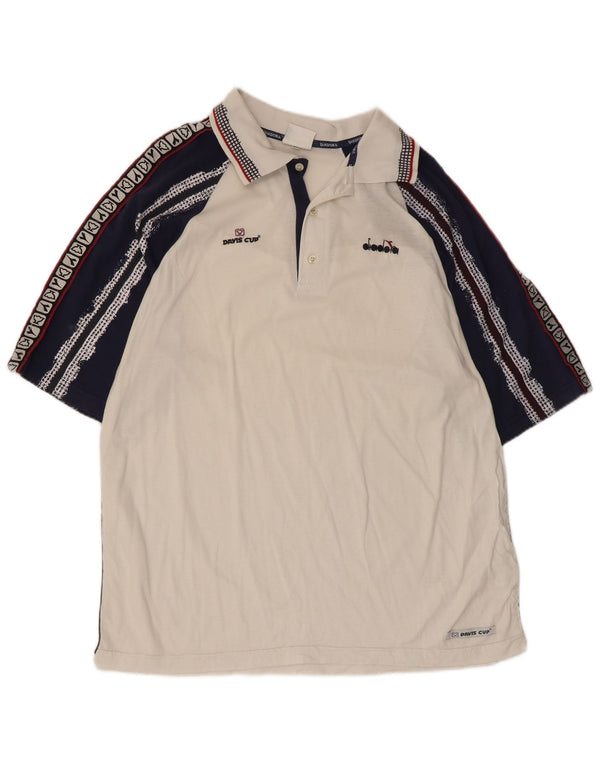 Camisa polo masculina Diadora Davis Cup gráfica IT 54 XL branco colorblock