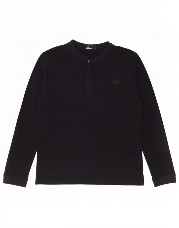 Fred Perry Camiseta masculina de manga comprida de algodão azul marinho médio