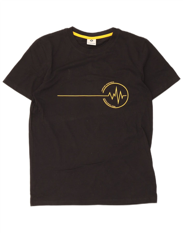 Camiseta gráfica masculina Jack & Jones, top pequeno de algodão preto