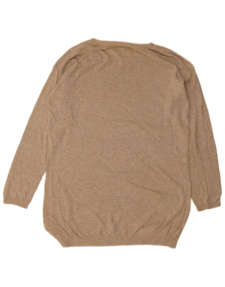 Suéter feminino Marks & Spencer com gola canoa e gola redonda Reino Unido 12 médio bege