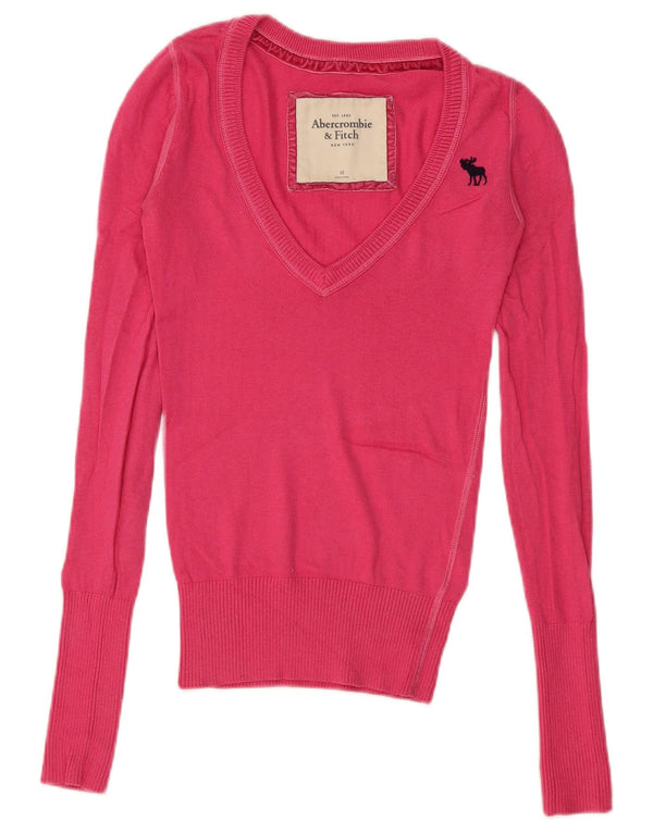 Suéter feminino Abercrombie & Fitch com decote em V Reino Unido 6 XS rosa nylon
