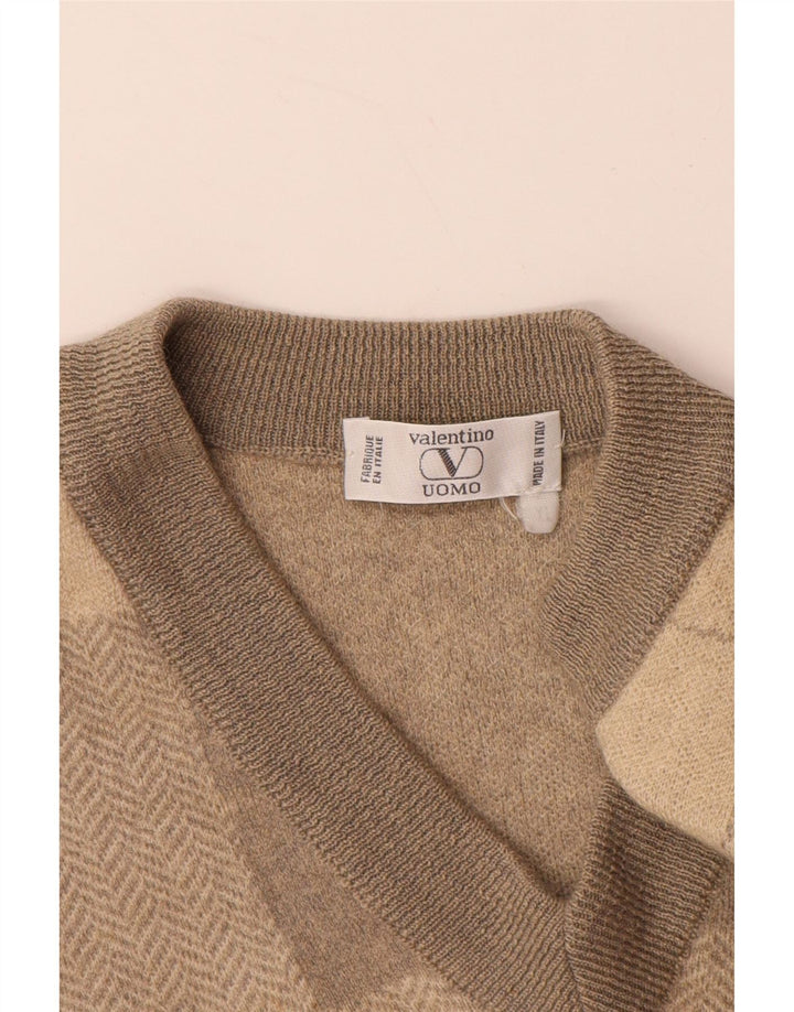 Suéter masculino VALENTINO com decote em V XL cinza patchwork lã