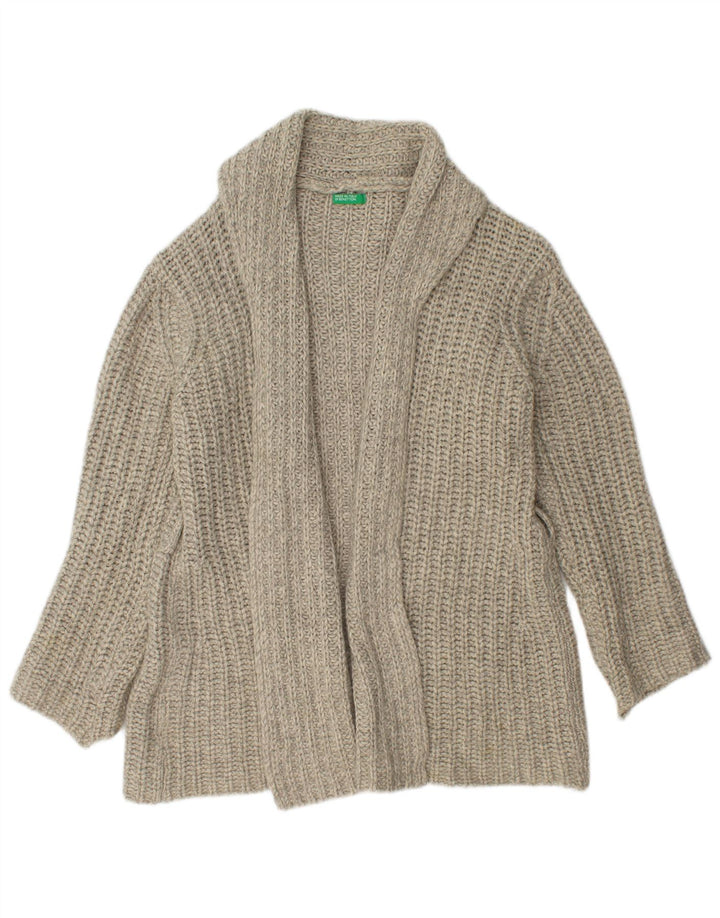 Suéter Cardigan Aberto Feminino Benetton Reino Unido 14 Lã Cinza Médio