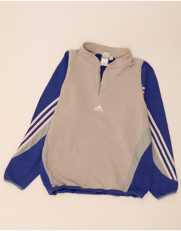 Adidas Mens Graphic Zip Neck Fleece Jumper Cinza Médio Colourblock