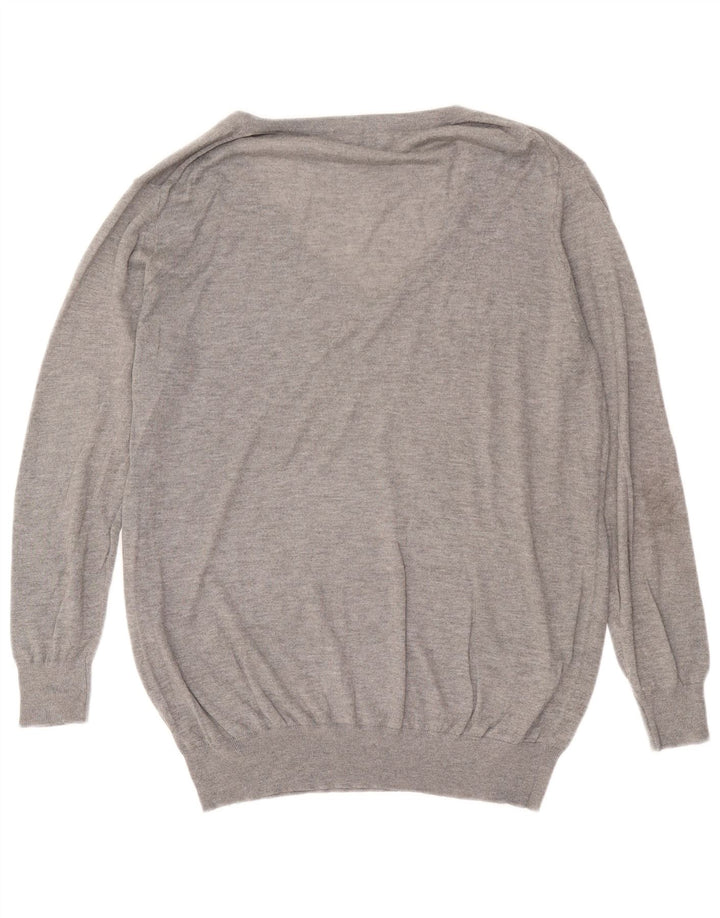 Zara Suéter feminino oversized com decote em V Reino Unido 14 cinza médio