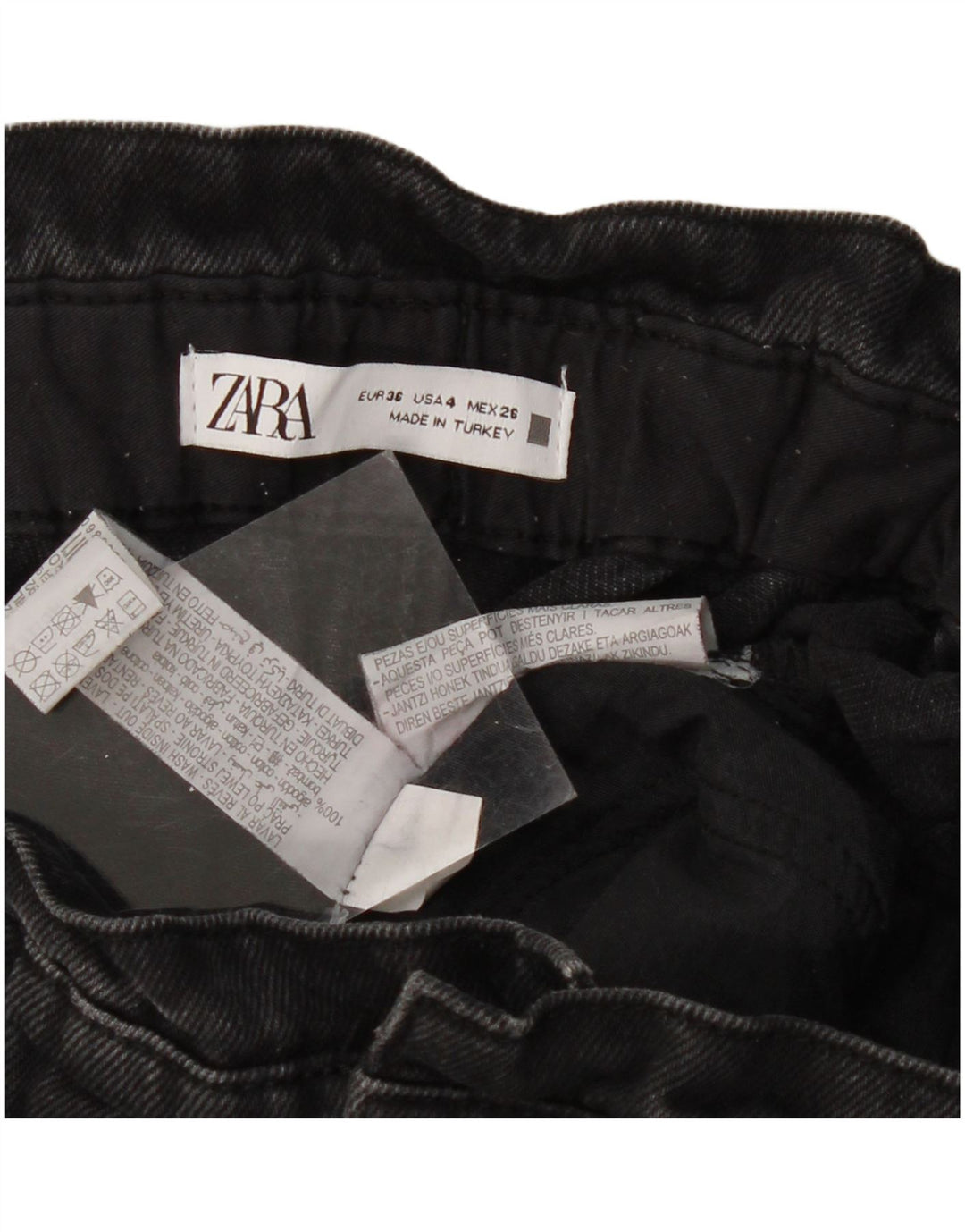 ZARA Jeans feminino cintura alta cônico EU 36 XS W26 L24 algodão preto