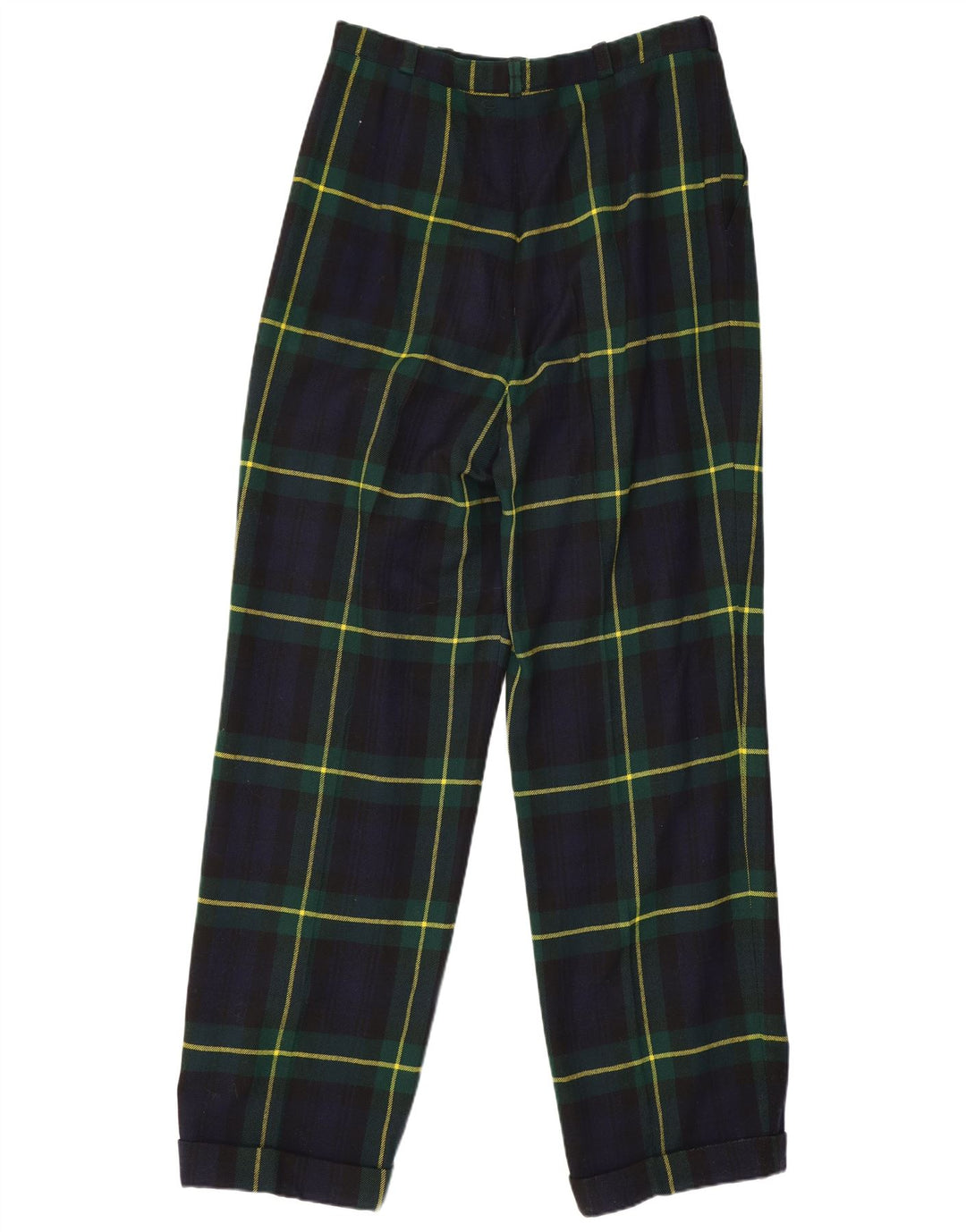 Calça feminina vintage W28 L29 azul marinho xadrez lã