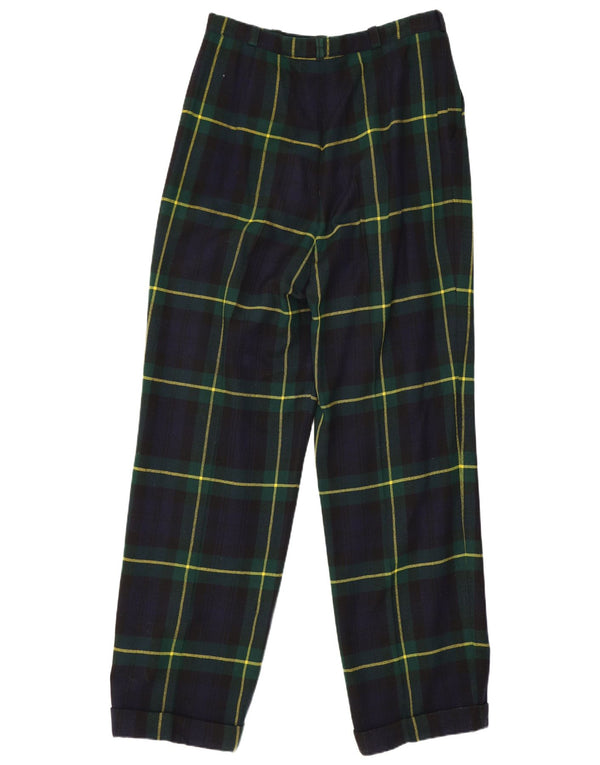 Calça feminina vintage W28 L29 azul marinho xadrez lã