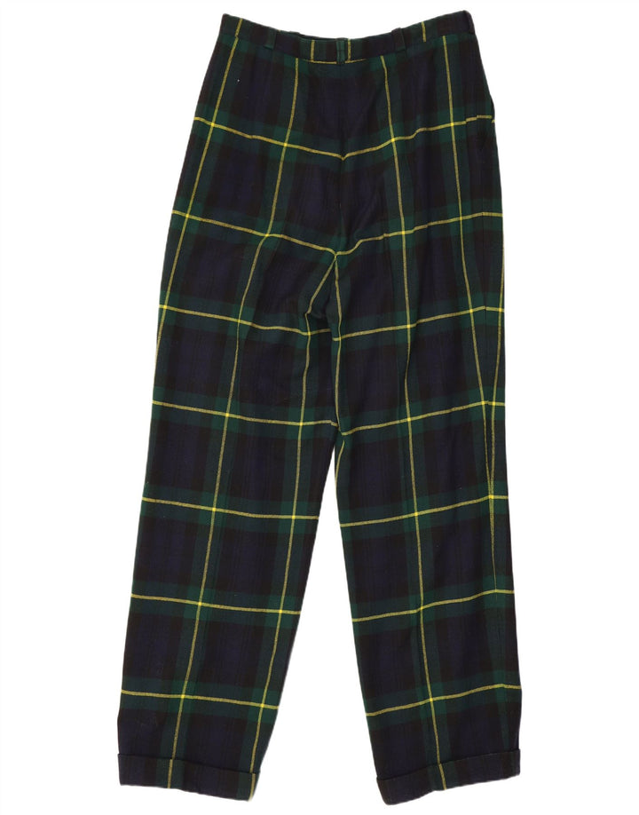 Calça feminina vintage W28 L29 azul marinho xadrez lã