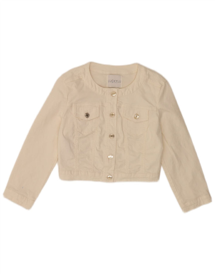 Jaqueta jeans feminina vintage manga 3/4 IT 40 algodão branco pequeno