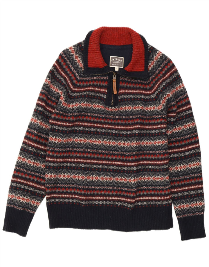 Suéter feminino FAT FACE com gola e zíper Reino Unido 14 médio azul marinho Fair Isle