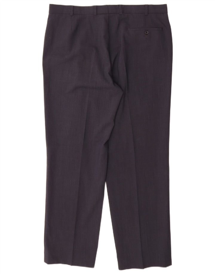 Calça masculina de terno reto Marks & Spencer W38 L31 azul marinho poliéster