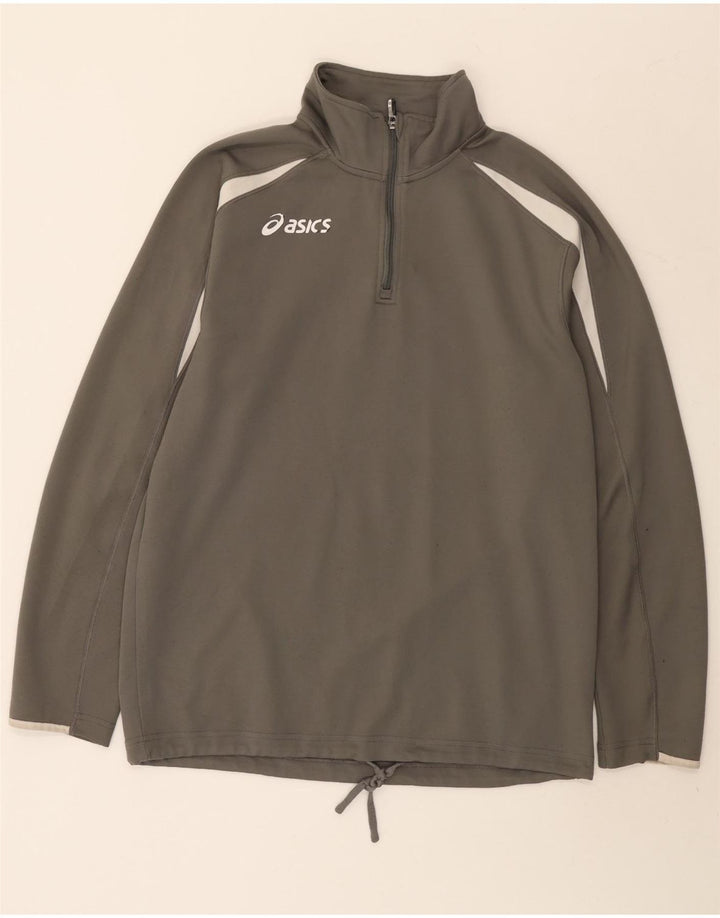 Asics Mens Zip Neck Pullover Treino Top Grande Cinza Colourblock Poliéster