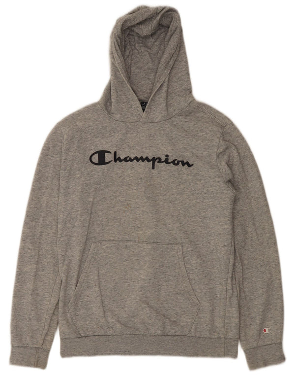 Jumper com capuz gráfico Champion Boys 13-14 anos XL algodão manchado cinza