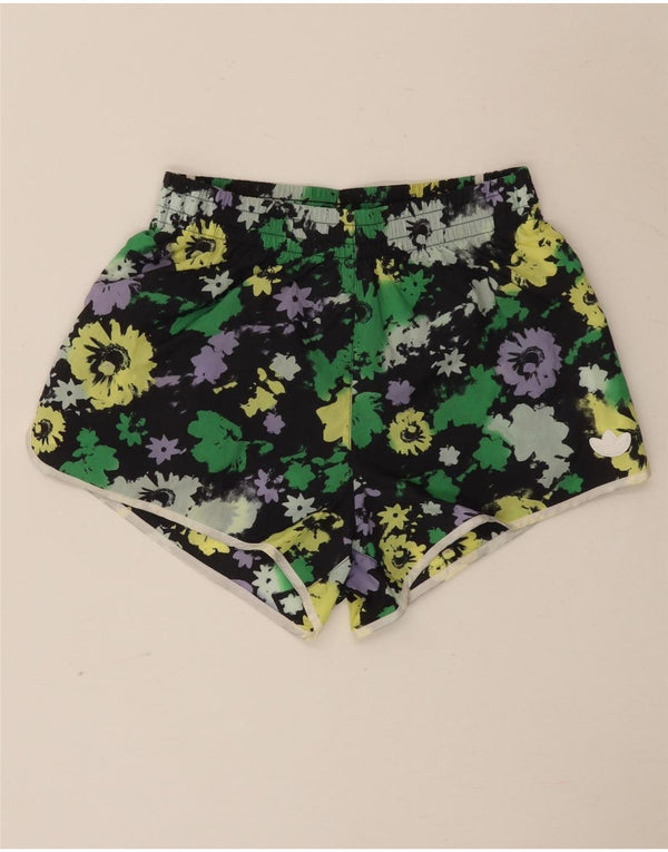 Shorts esportivos femininos de cintura alta Adidas UK 8 pequenos florais multicoloridos
