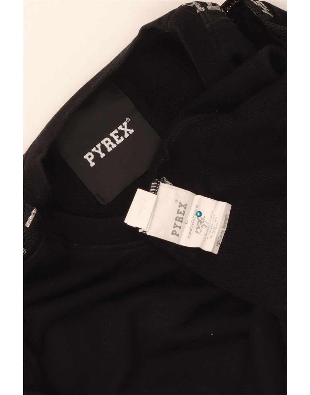 Suéter feminino PYREX com estampa gráfica cortada Reino Unido 16 grande algodão preto